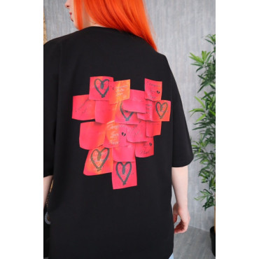 Black Printed Label Heart T-Shirt