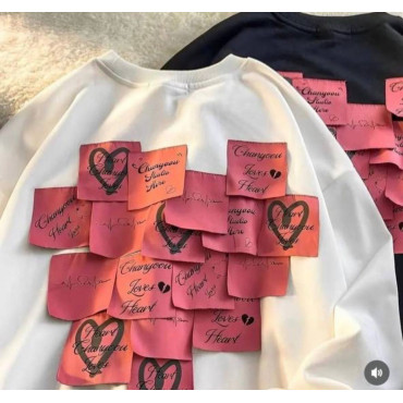 white Printed Label Heart T-Shirt