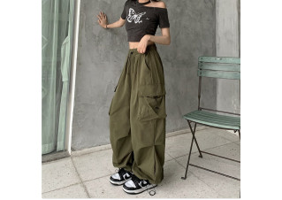 Olive extra baggy parachute pants