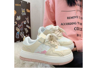 Beige and pink Korean shoes